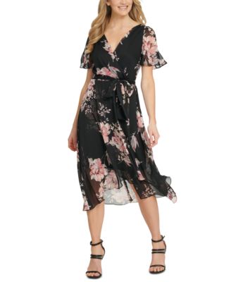 DKNY Floral-Print Faux-Wrap Dress \u0026 Reviews - Dresses - Women - Macy's